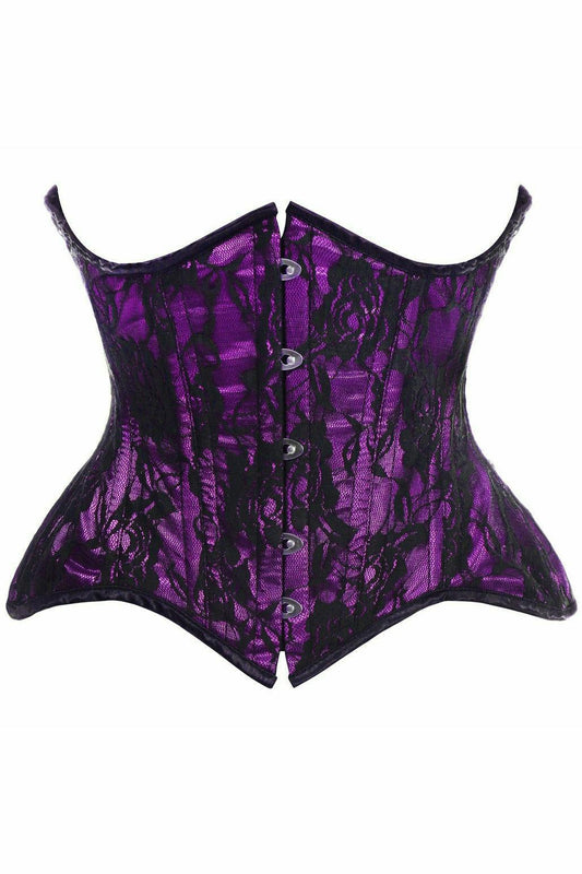 Daisy Corsets Top Drawer Purple w/Black Lace Double Steel Boned Curvy Cut Waist Cincher Corset - Daisy Corsets