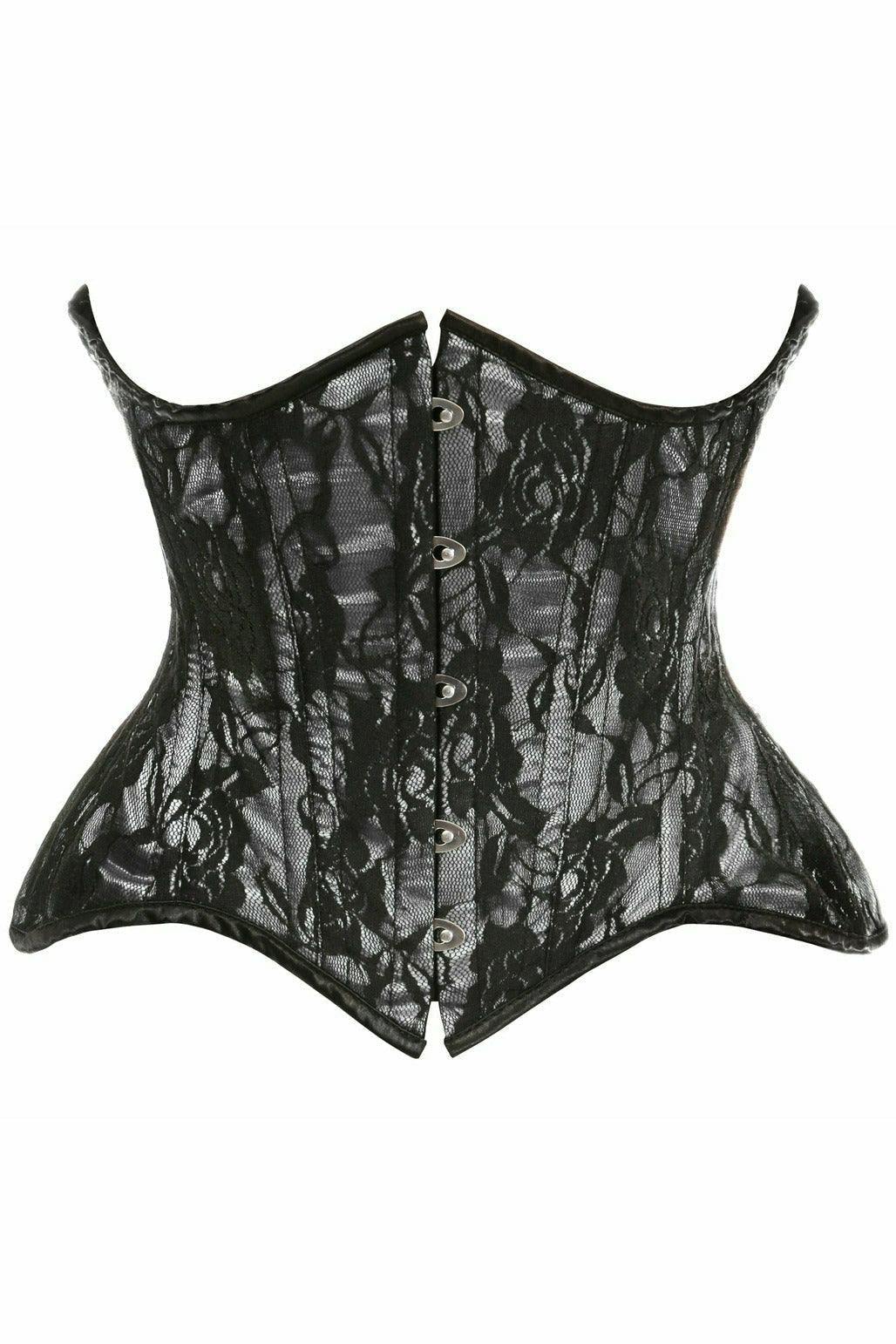 Daisy Corsets Top Drawer White w/Black Lace Double Steel Boned Curvy Cut Waist Cincher Corset - Daisy Corsets