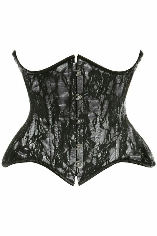 Daisy Corsets Top Drawer White w/Black Lace Double Steel Boned Curvy Cut Waist Cincher Corset - Daisy Corsets