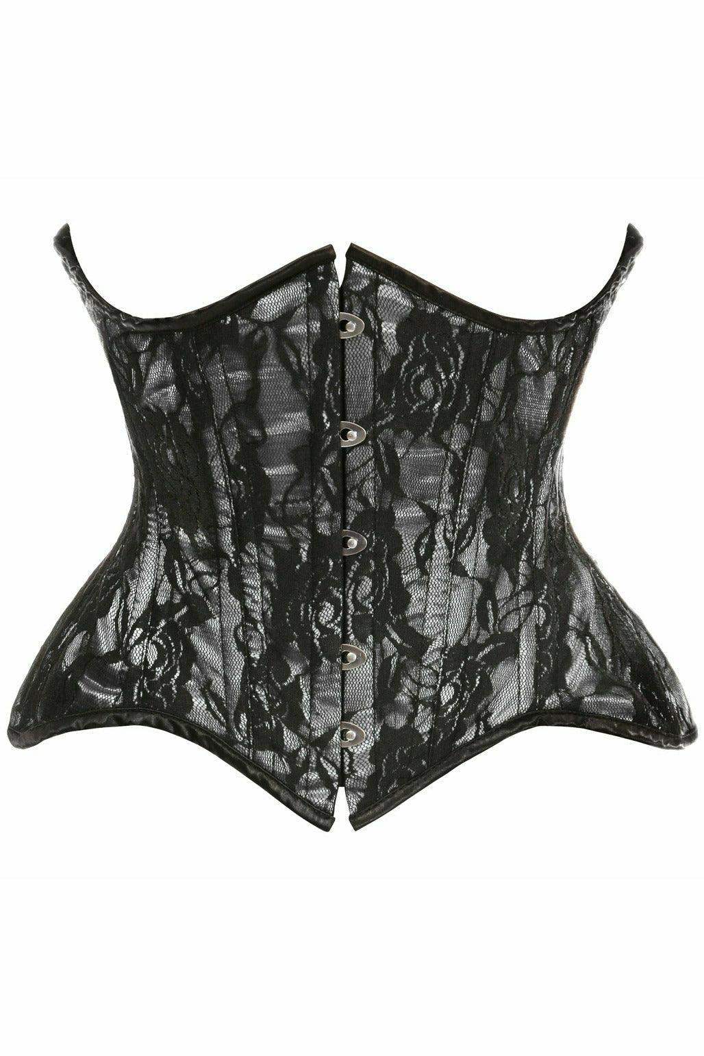 Top Drawer White w/Black Lace Double Steel Boned Curvy Cut Waist Cincher Corset - Daisy Corsets - Flyclothing LLC