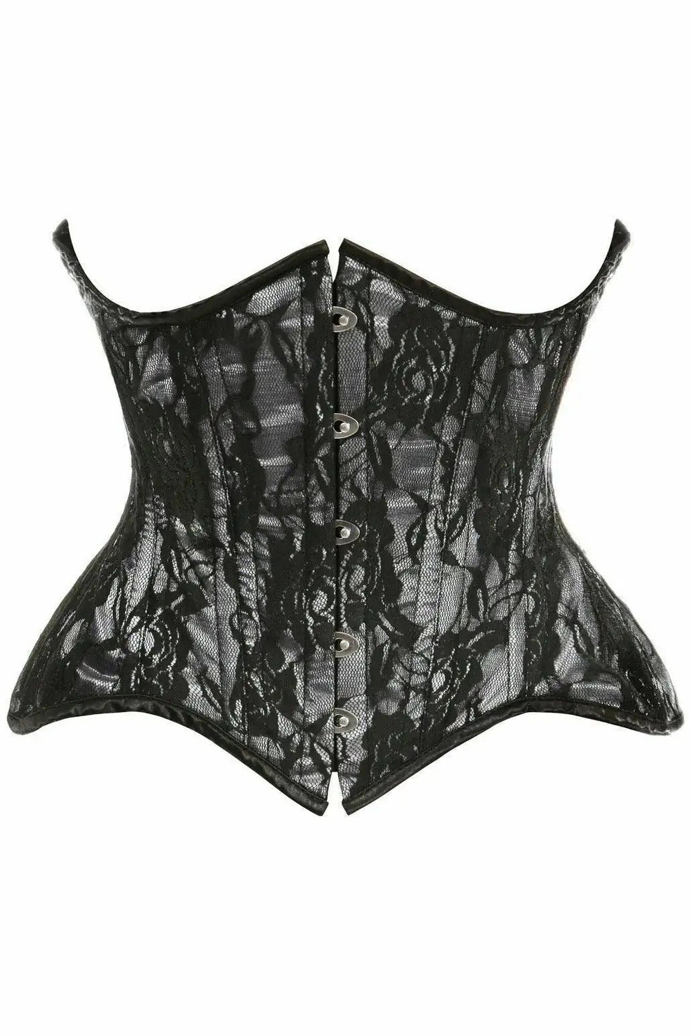 Top Drawer White w/Black Lace Double Steel Boned Curvy Cut Waist Cincher Corset - Daisy Corsets