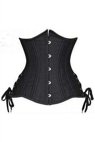 Daisy Corsets Top Drawer Black Satin Double Steel Boned Curvy Cut Waist Cincher Corset w/Lace-Up Sides - Daisy Corsets