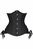 Daisy Corsets Top Drawer Black Satin Double Steel Boned Curvy Cut Waist Cincher Corset w/Lace-Up Sides - Daisy Corsets
