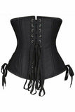 Daisy Corsets Top Drawer Black Satin Double Steel Boned Curvy Cut Waist Cincher Corset w/Lace-Up Sides - Daisy Corsets