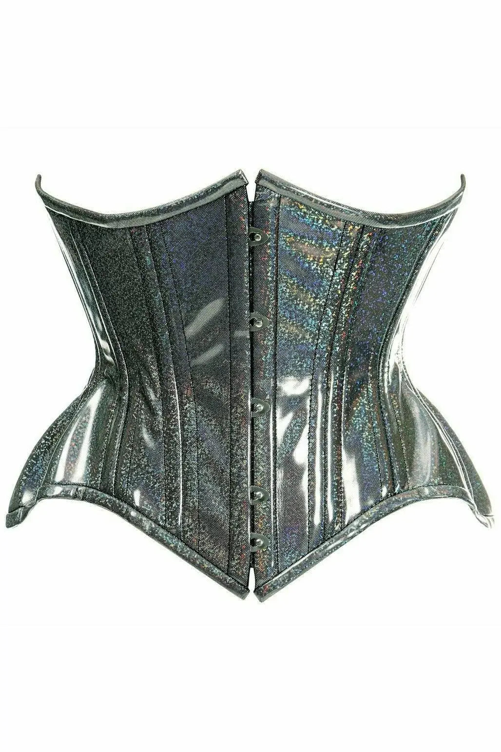 Daisy Corsets Top Drawer Black Rainbow Glitter Holo Double Steel Boned Curvy Cut Waist Cincher Corset - Daisy Corsets - Flyclothing LLC
