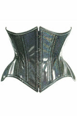 Daisy Corsets Top Drawer Black Rainbow Glitter Holo Double Steel Boned Curvy Cut Waist Cincher Corset - Daisy Corsets - Flyclothing LLC