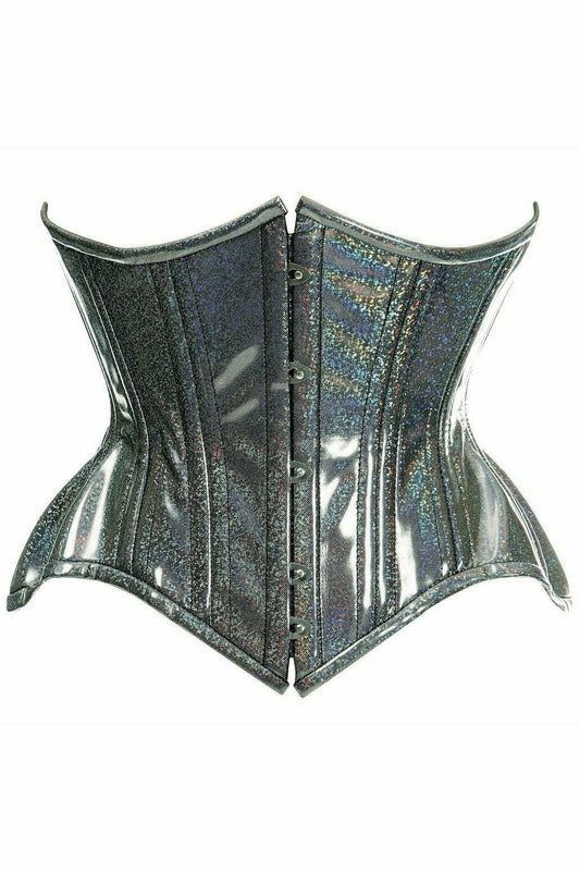 Daisy Corsets Top Drawer Black Rainbow Glitter Holo Double Steel Boned Curvy Cut Waist Cincher Corset - Daisy Corsets