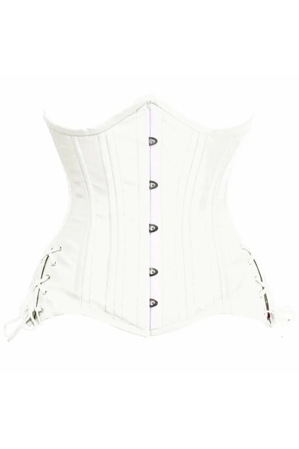 Top Drawer White Satin Double Steel Boned Curvy Cut Waist Cincher Corset w/Lace-Up Sides - Daisy Corsets - Flyclothing LLC
