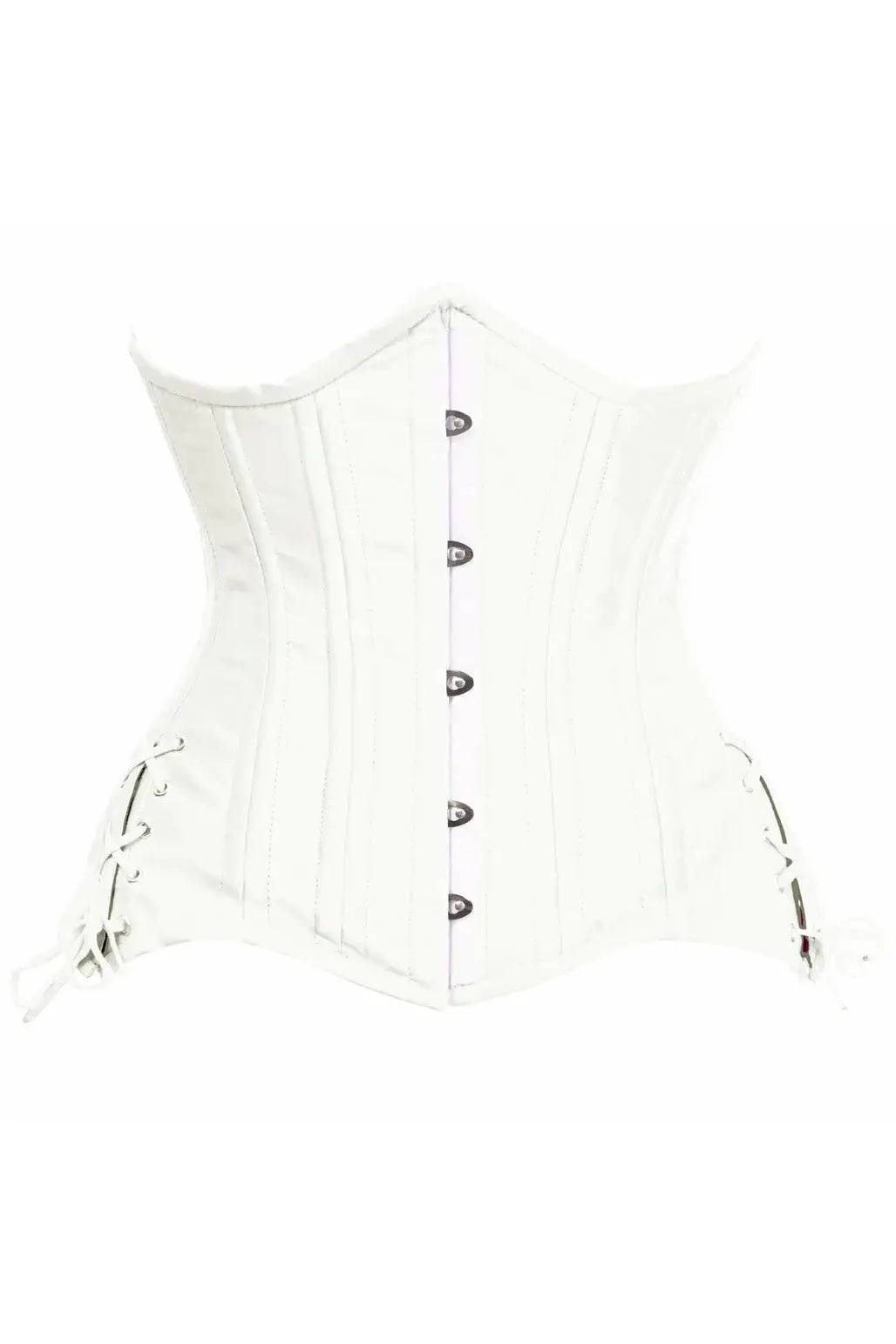 Daisy Corsets Top Drawer White Satin Double Steel Boned Curvy Cut Waist Cincher Corset w/Lace-Up Sides - Daisy Corsets - Flyclothing LLC