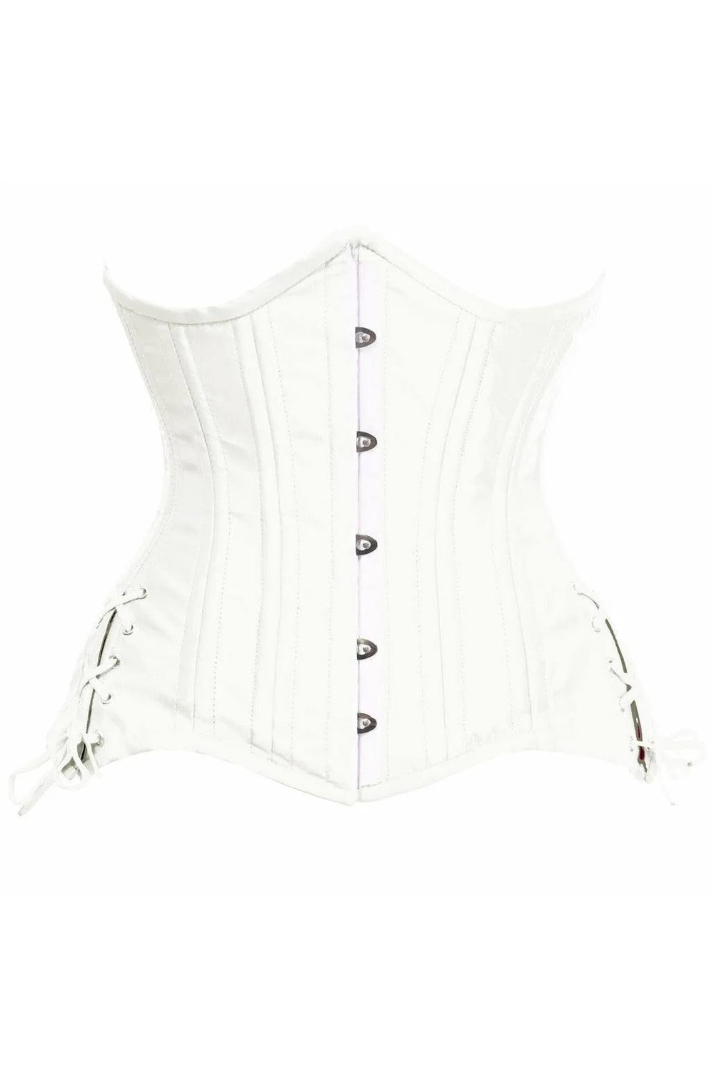 Daisy Corsets Top Drawer White Satin Double Steel Boned Curvy Cut Waist Cincher Corset w/Lace-Up Sides - Daisy Corsets