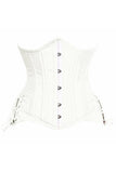 Top Drawer White Satin Double Steel Boned Curvy Cut Waist Cincher Corset w/Lace-Up Sides - Daisy Corsets