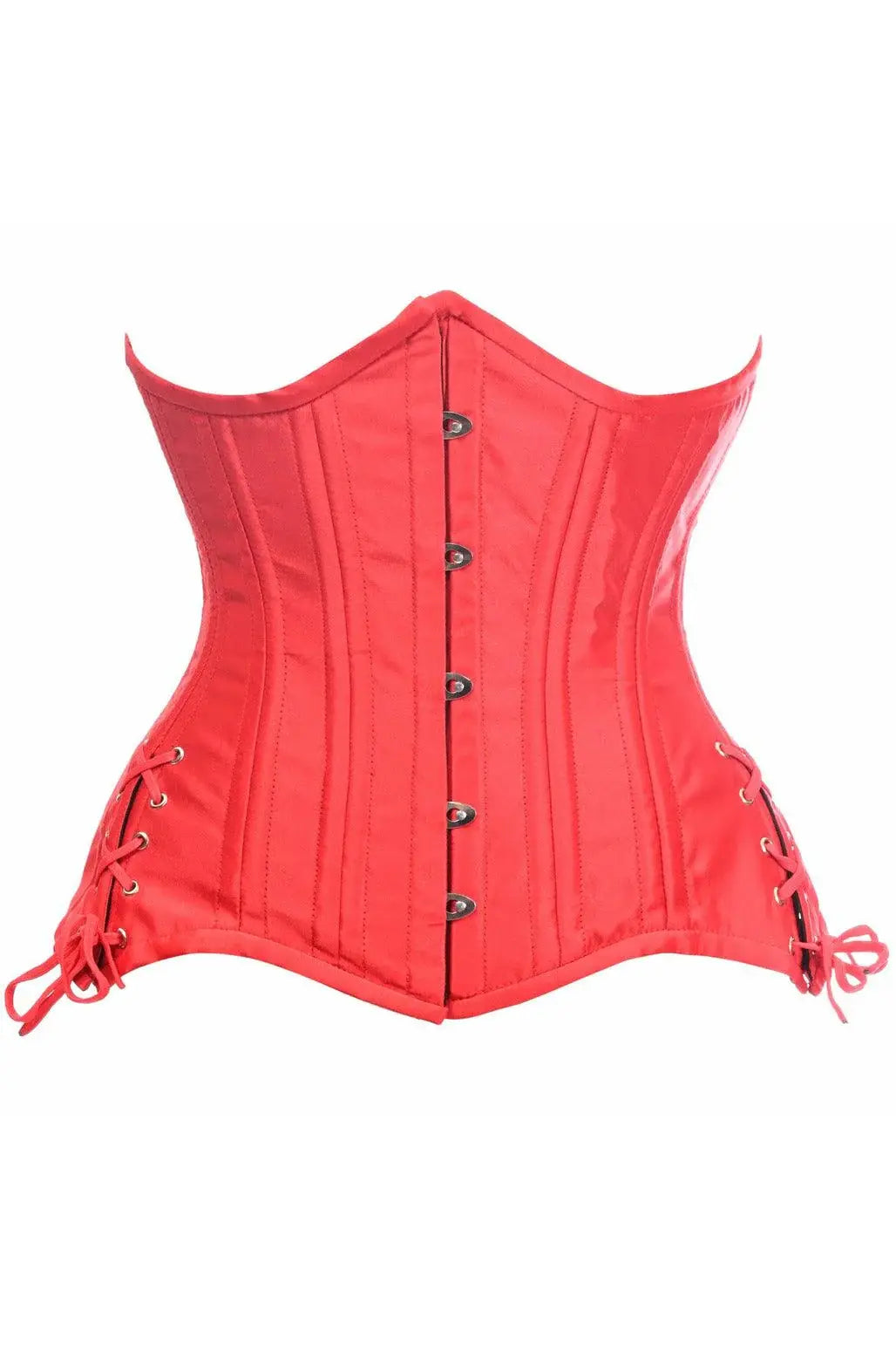 Top Drawer Red Satin Double Steel Boned Curvy Cut Waist Cincher Corset w/Lace-Up Sides - Daisy Corsets - Flyclothing LLC