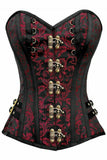 Daisy Corsets Top Drawer Black/Red Swirl Brocade Steel Boned Overbust Corset w/Buckles - Daisy Corsets