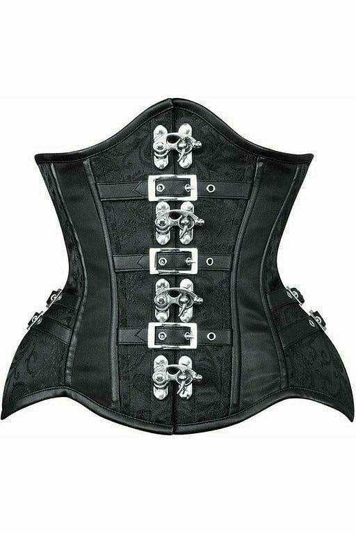 Daisy Corsets Top Drawer Black Brocade Steel Boned Underbust Corset w/Buckles - Daisy Corsets - Flyclothing LLC