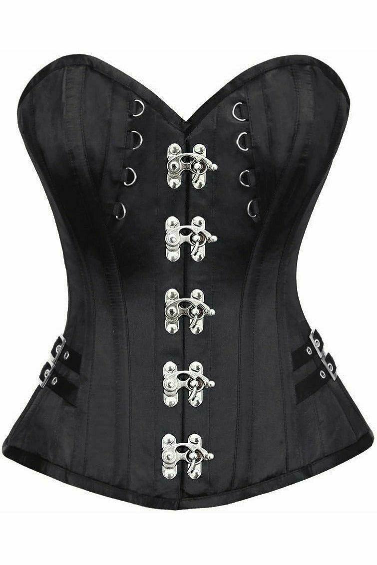 Daisy Corsets Top Drawer Black Satin Steel Boned Overbust Corset w/Buckles - Daisy Corsets