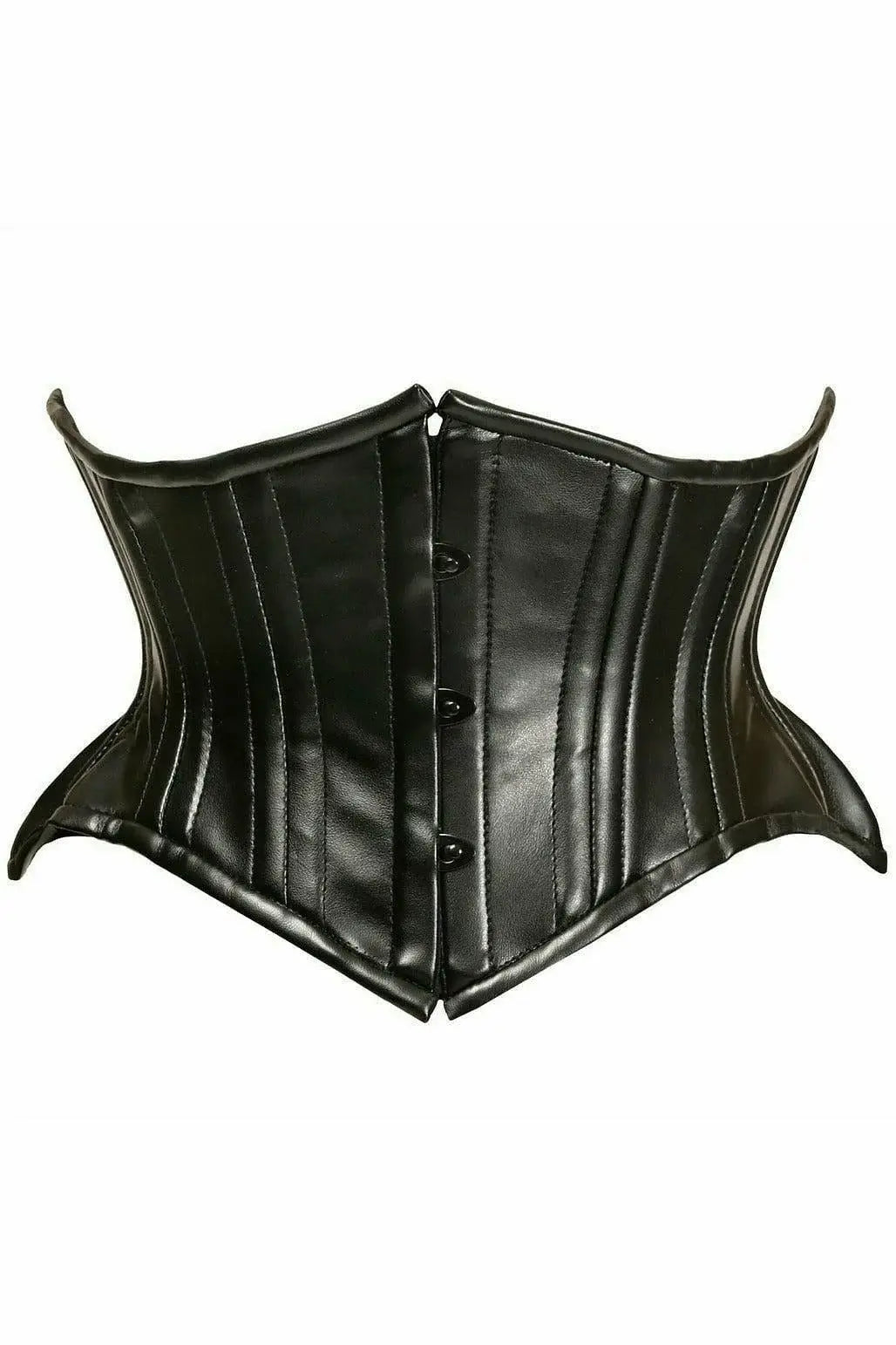 Daisy Corsets Top Drawer Black Faux Leather Double Steel Boned Curvy Cut Waist Cincher - Daisy Corsets - Flyclothing LLC