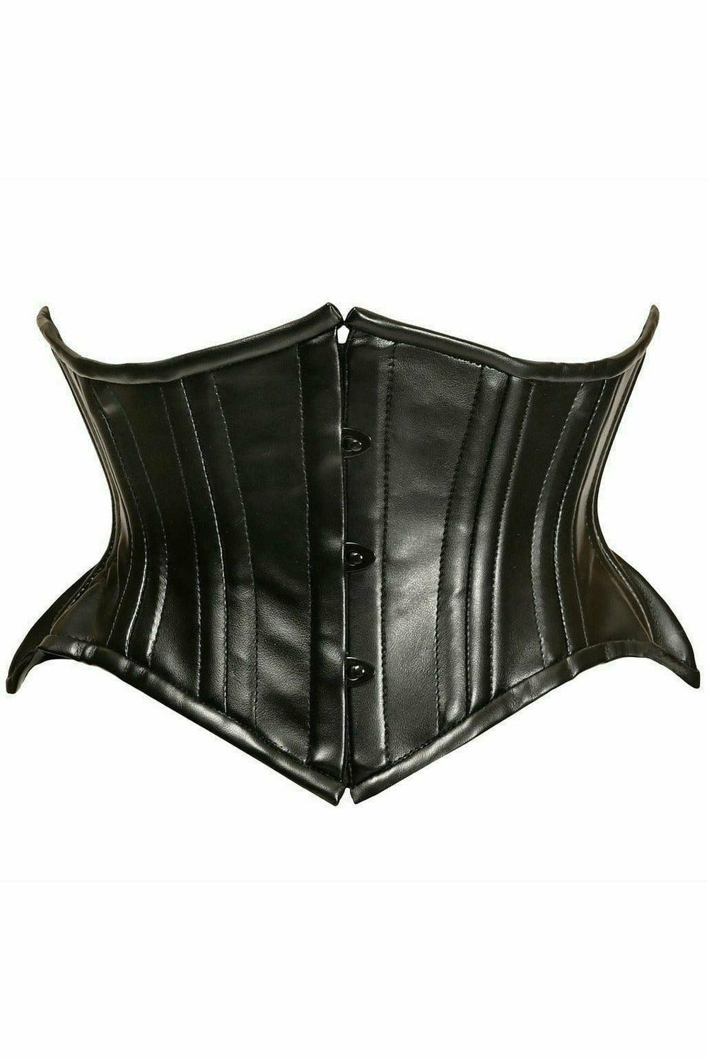 Daisy Corsets Top Drawer Black Faux Leather Double Steel Boned Curvy Cut Waist Cincher - Daisy Corsets