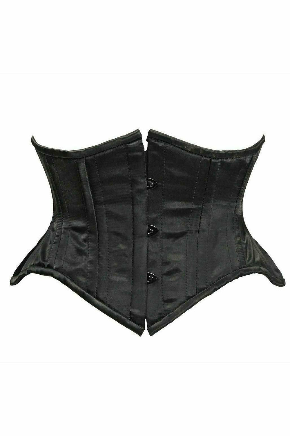 Daisy Corsets Top Drawer Black Satin Double Steel Boned Curvy Cut Waist Cincher - Daisy Corsets