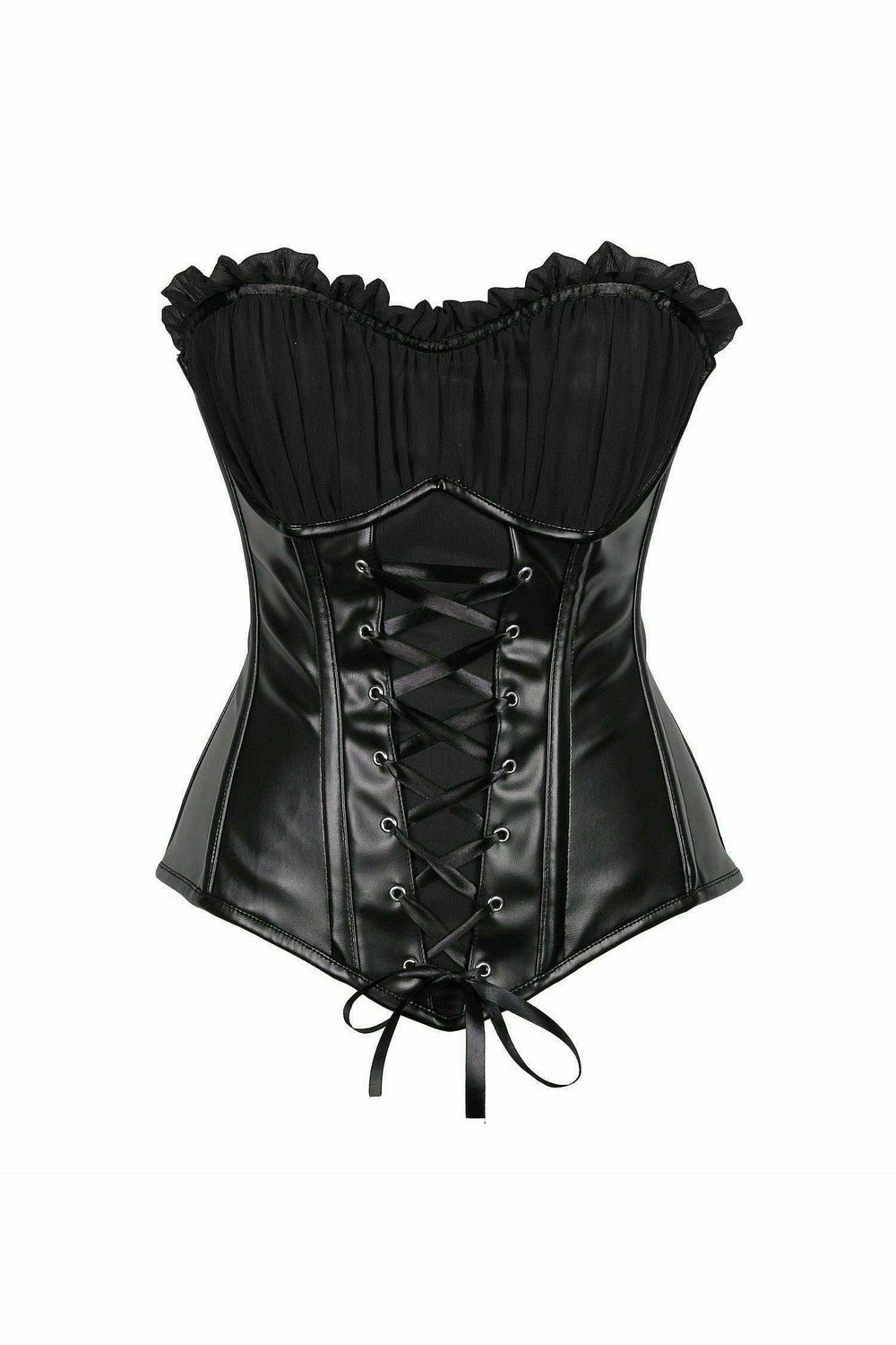 Daisy Corsets Top Drawer Black Faux Leather Lace-Up Steel Boned Corset - Daisy Corsets