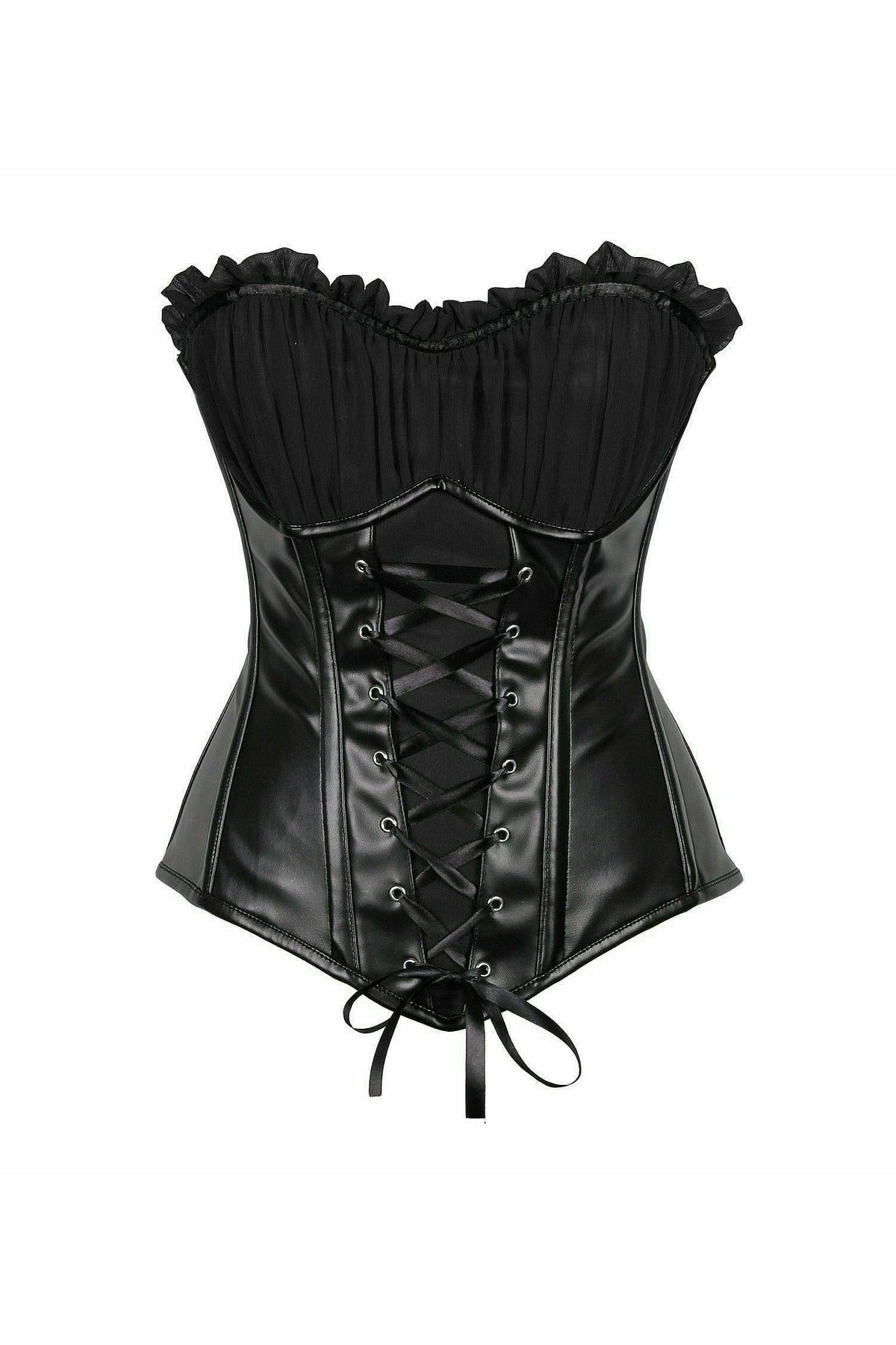 Daisy Corsets Top Drawer Black Faux Leather Lace-Up Steel Boned Corset