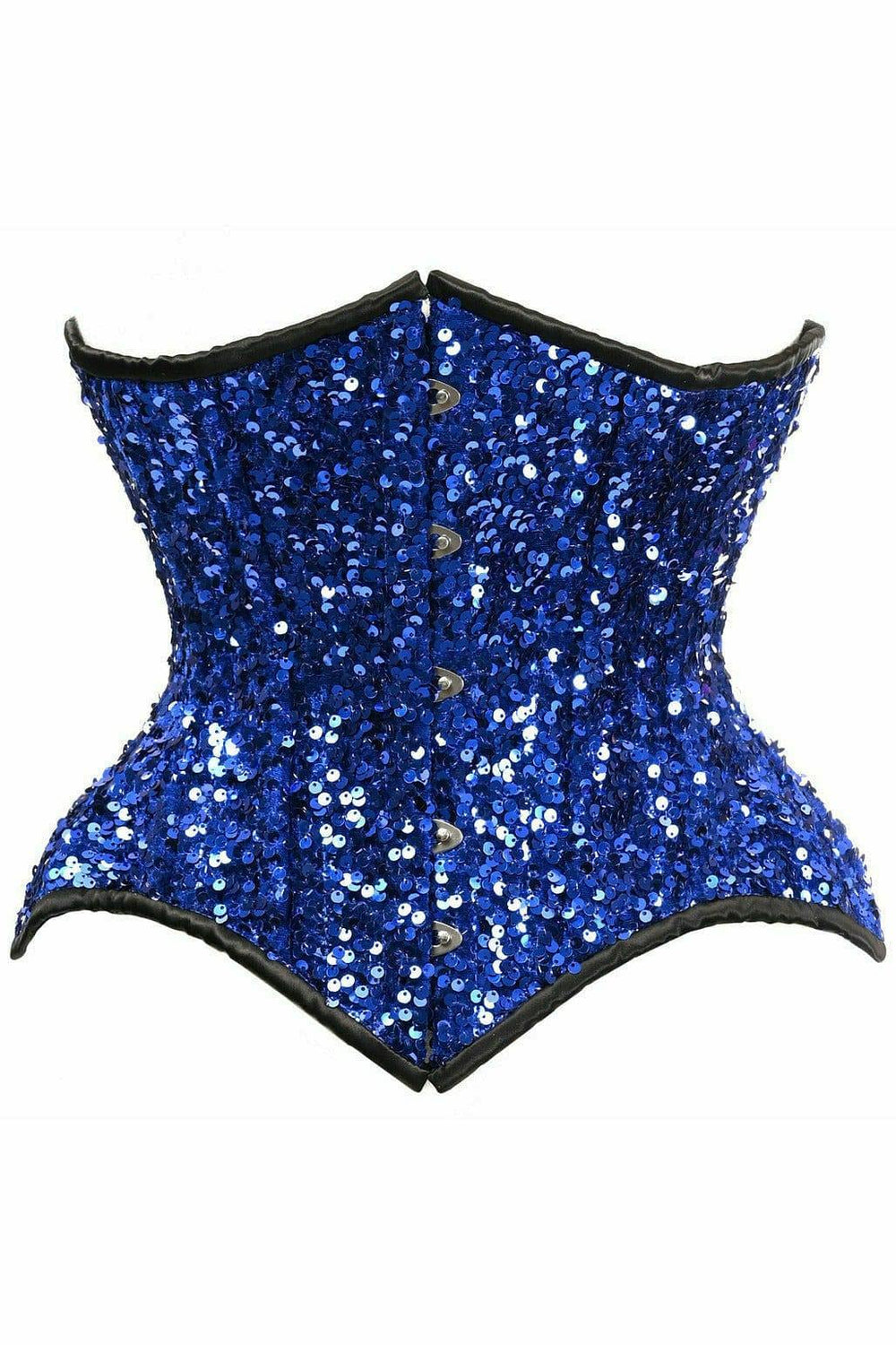 Daisy Corsets Top Drawer Steel Boned Blue Sequin Curvy Cut Waist Cincher Corset - Daisy Corsets