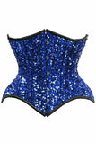 Daisy Corsets Top Drawer Steel Boned Blue Sequin Curvy Cut Waist Cincher Corset - Daisy Corsets