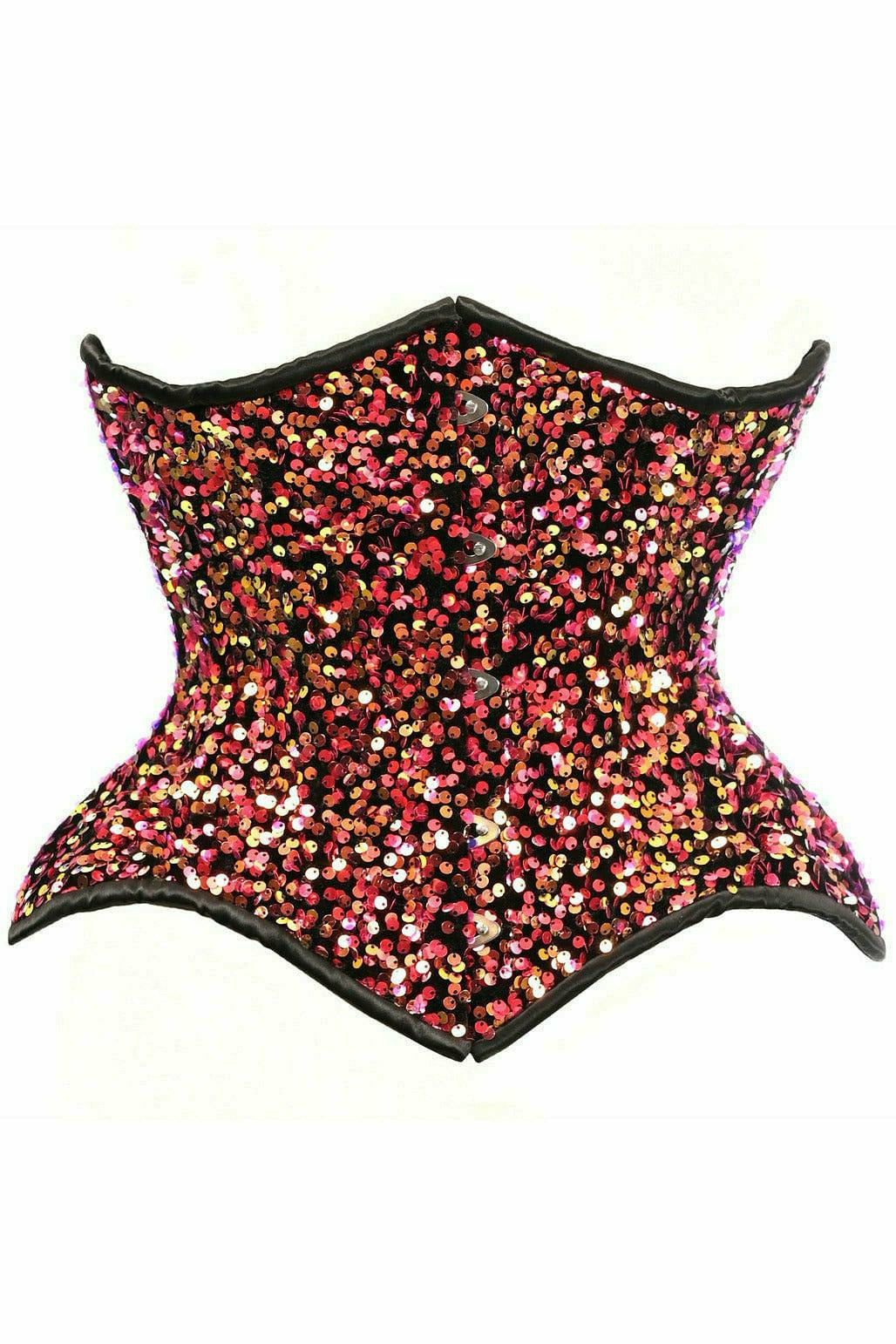 Daisy Corsets Top Drawer Multi Pink Sequin Curvy Cut Waist Cincher Corset