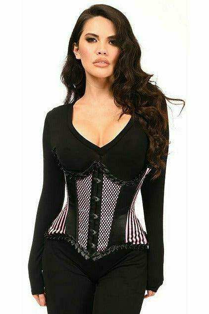 Daisy Corsets Top Drawer Pink Burlesque Underwire Curvy Cut Waist Cincher Corset - Daisy Corsets - Flyclothing LLC