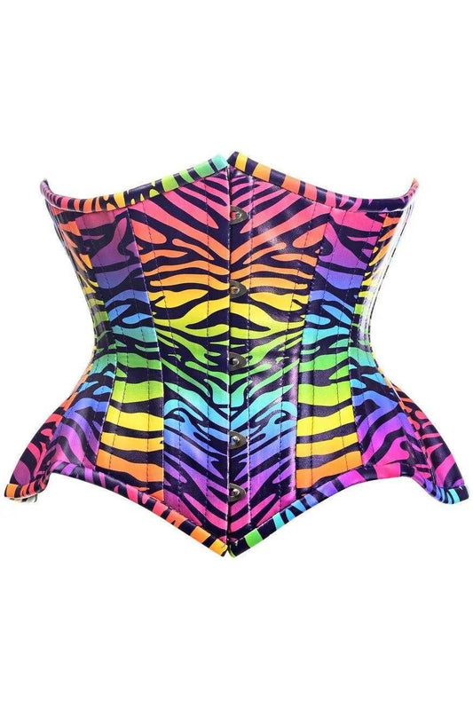 Top Drawer Rainbow Print Double Steel Boned Curvy Cut Underbust Cincher Corset - Daisy Corsets - Flyclothing LLC