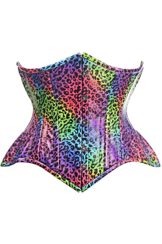 Top Drawer Rainbow Leopard Print Double Steel Boned Curvy Cut Underbust Cincher Corset - Daisy Corsets - Flyclothing LLC