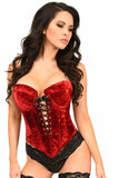 Daisy Corsets Top Drawer Dark Red Velvet Steel Boned Lace-Up Bustier - Daisy Corsets