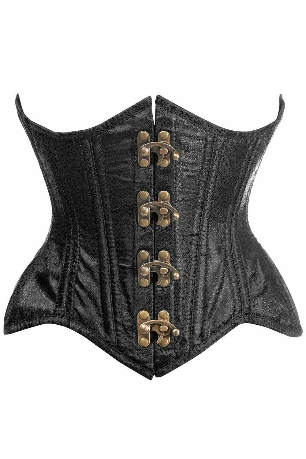 Top Drawer Double Steel Boned Black Brocade Curvy Underbust Corset - Daisy Corsets