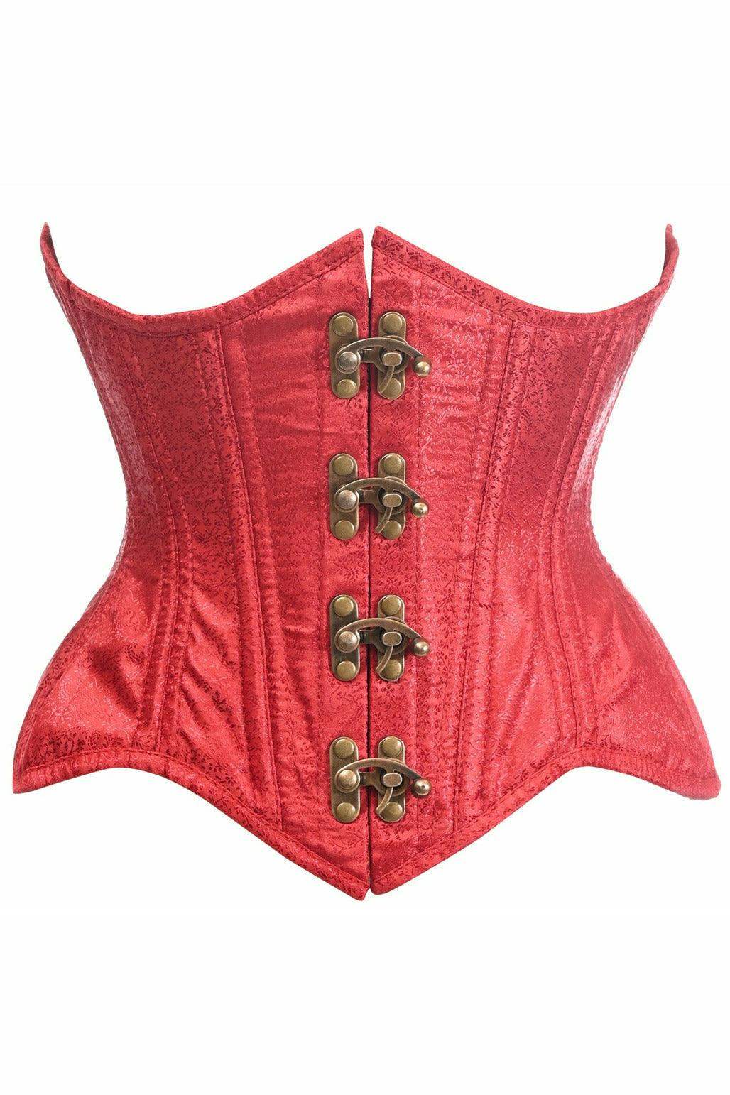 Top Drawer Double Steel Boned Wine Brocade Curvy Underbust Corset - Daisy Corsets - Flyclothing LLC