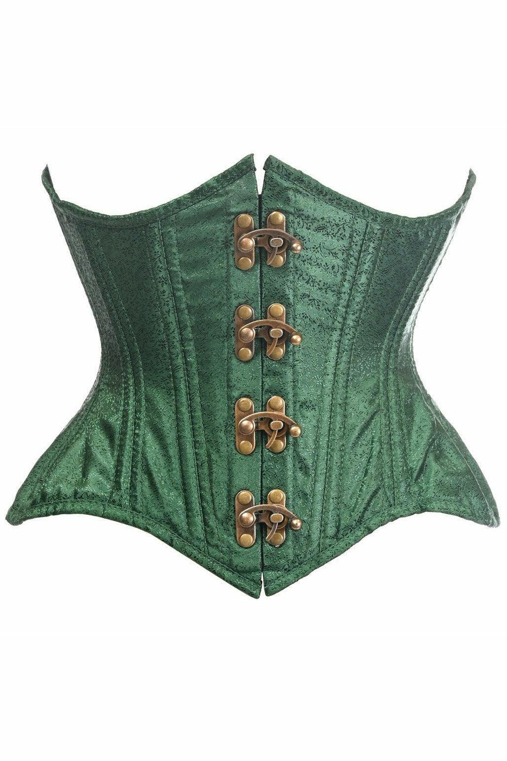Top Drawer Double Steel Boned Green Brocade Curvy Underbust Corset - Daisy Corsets