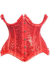 Daisy Corsets Top Drawer Red Satin & Sequin Underwire Curvy Cut Steel Boned Waist Cincher Corset - Daisy Corsets - Flyclothing LLC