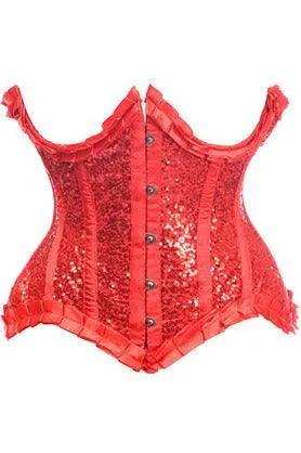 Daisy Corsets Top Drawer Red Satin & Sequin Underwire Curvy Cut Steel Boned Waist Cincher Corset - Daisy Corsets - Flyclothing LLC