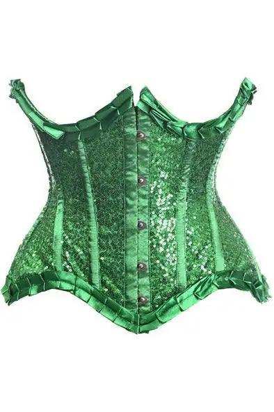 Daisy Corsets Top Drawer Green Satin & Sequin Underwire Curvy Cut Steel Boned Waist Cincher Corset - Daisy Corsets - Flyclothing LLC