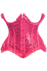 Daisy Corsets Top Drawer Fuchsia Satin & Sequin Underwire Curvy Cut Steel Boned Waist Cincher Corset - Daisy Corsets - Flyclothing LLC