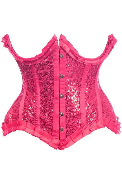 Daisy Corsets Top Drawer Fuchsia Satin & Sequin Underwire Curvy Cut Steel Boned Waist Cincher Corset - Daisy Corsets - Flyclothing LLC