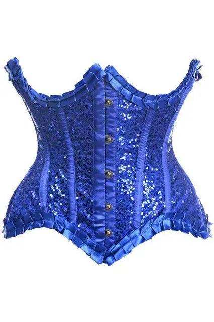 Daisy Corsets Top Drawer Blue Satin & Sequin Underwire Curvy Cut Steel Boned Waist Cincher Corset - Daisy Corsets - Flyclothing LLC