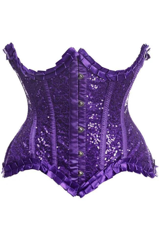 Daisy Corsets Top Drawer Purple Satin & Sequin Underwire Curvy Cut Steel Boned Waist Cincher Corset - Daisy Corsets
