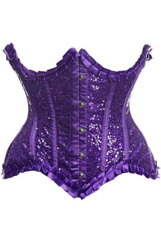 Daisy Corsets Top Drawer Purple Satin & Sequin Underwire Curvy Cut Steel Boned Waist Cincher Corset - Daisy Corsets - Flyclothing LLC