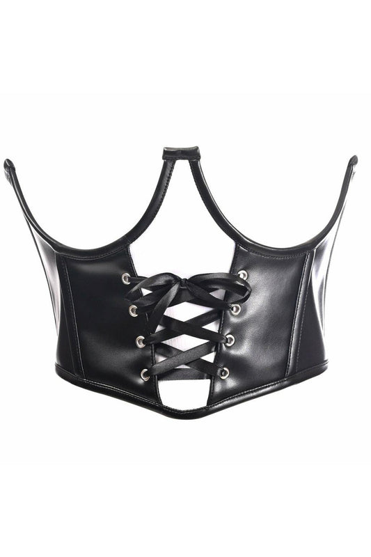 Daisy Corsets Top Drawer Faux Leather Steel Boned Lace-Up Open Cup Waist Cincher - Daisy Corsets
