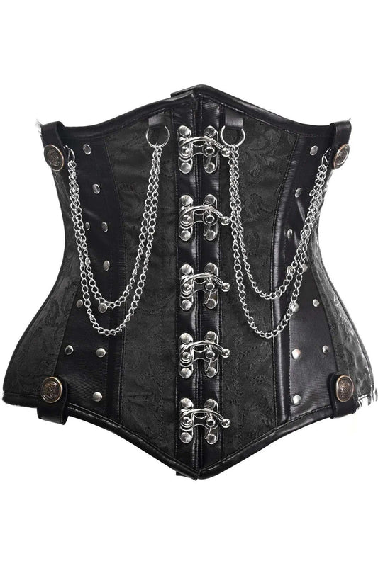 Daisy Corsets Top Drawer Black Brocade Steel Boned Underbust Corset w/Chains and Clasps - Daisy Corsets - Flyclothing LLC