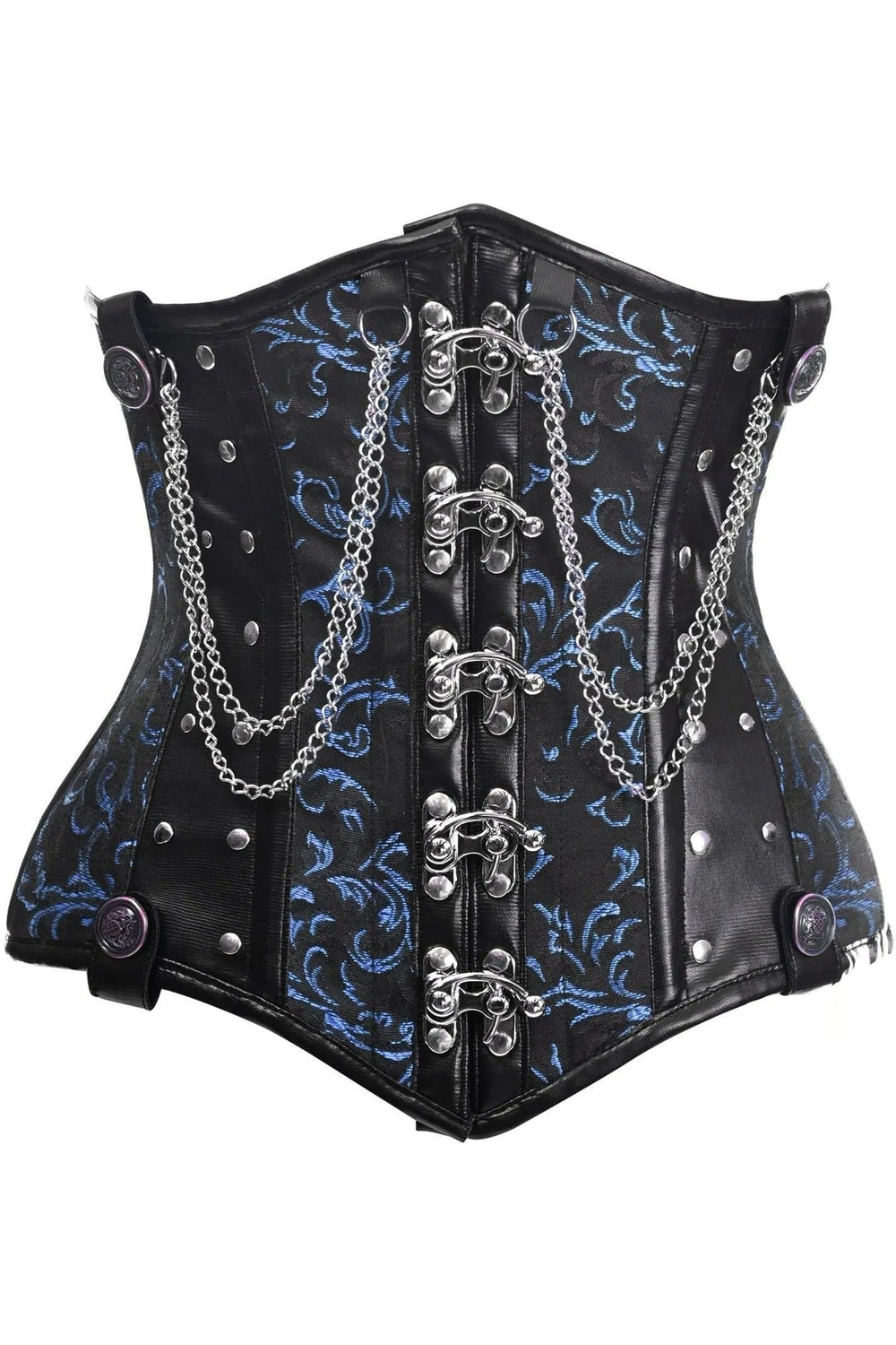 Daisy Corsets Top Drawer Black/Blue Steel Boned Underbust Corset w/Chains and Clasps - Daisy Corsets