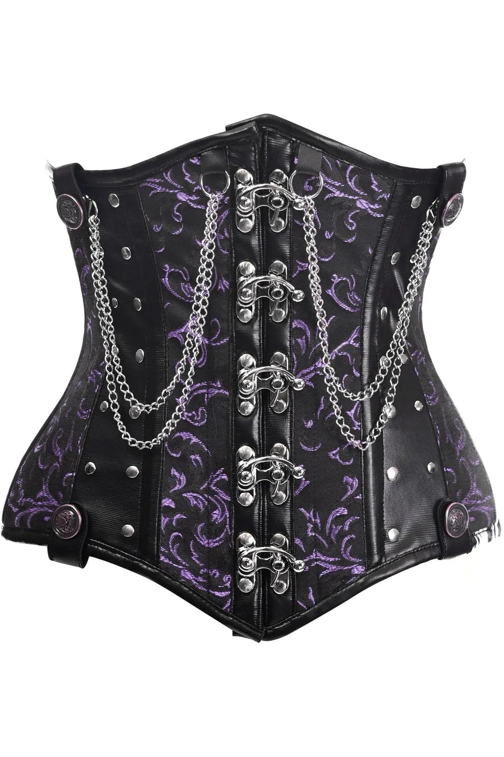 Daisy Corsets Top Drawer Black/Purple Steel Boned Underbust Corset w/Chains and Clasps - Daisy Corsets