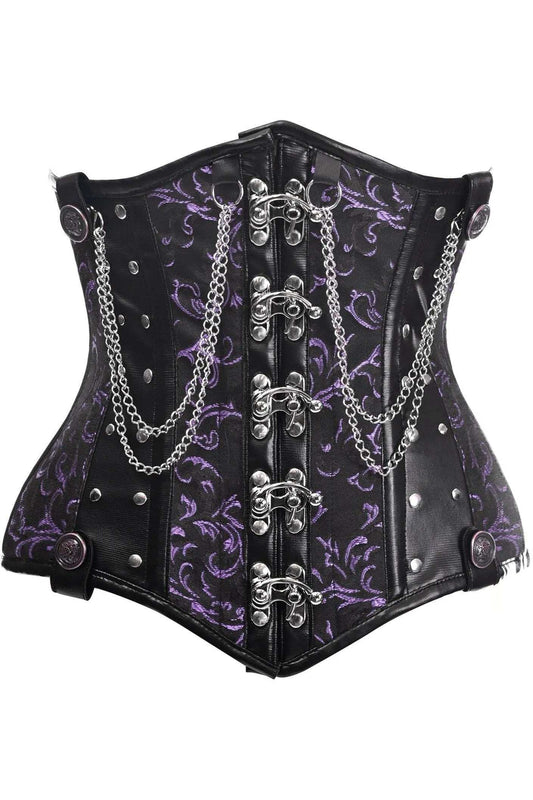 Daisy Corsets Top Drawer Black/Purple Steel Boned Underbust Corset w/Chains and Clasps - Daisy Corsets - Flyclothing LLC