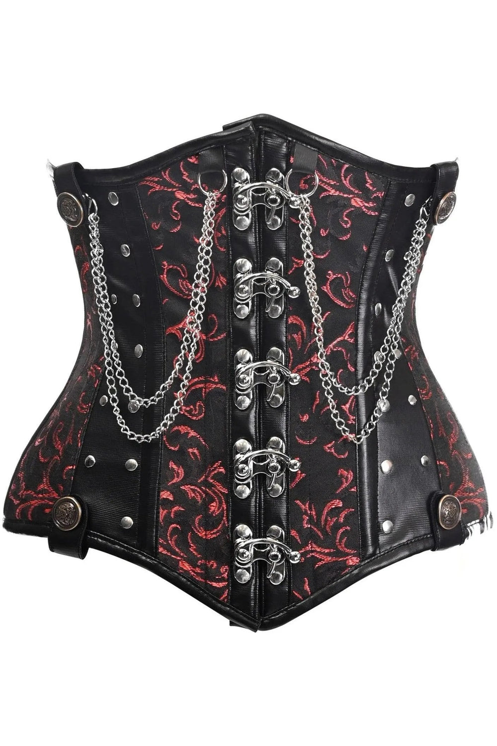 Daisy Corsets Top Drawer Black/Red Steel Boned Underbust Corset w/Chains and Clasps - Daisy Corsets