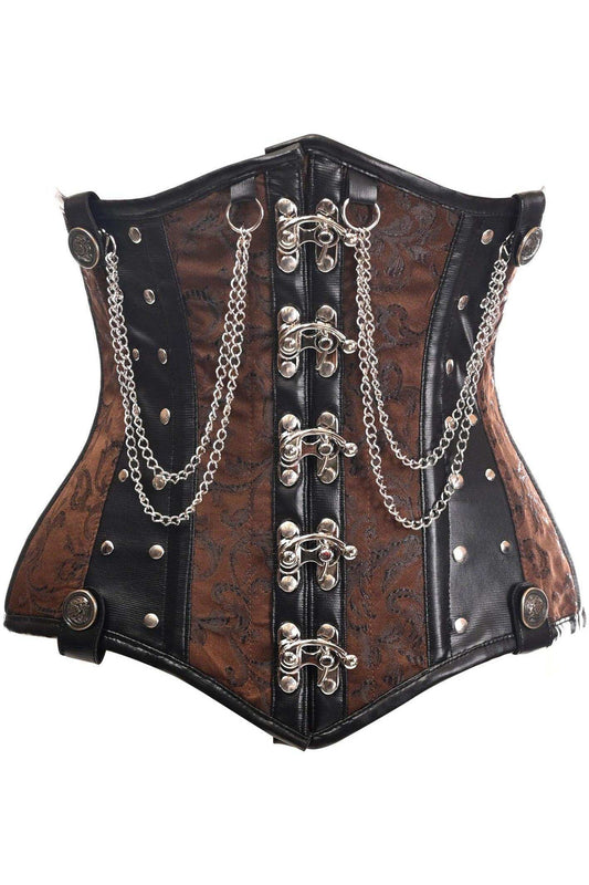 Daisy Corsets Top Drawer Brown/Black Steel Boned Underbust Corset w/Chains and Clasps - Daisy Corsets - Flyclothing LLC