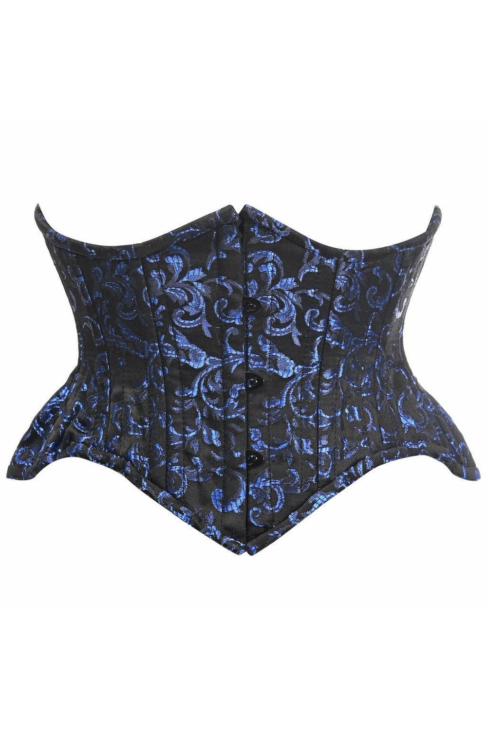 Top Drawer Black/Blue Brocade Double Steel Boned Mini Cincher Corset - Daisy Corsets